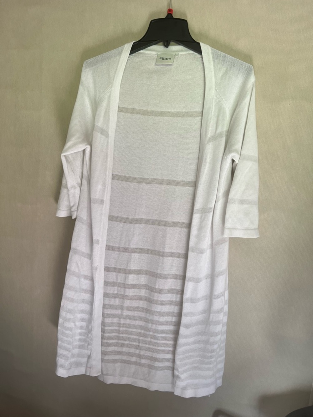 Jean West: White Open-Front Lightweight Cardigan. Great for summer